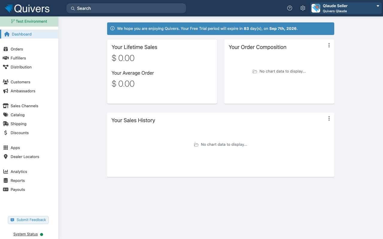 Step 1: Quivers Seller dashboard
